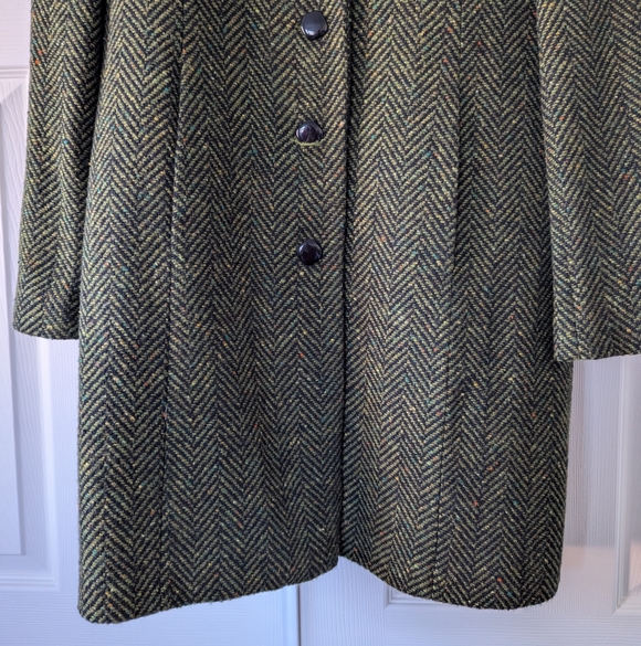 NWT Grace Elements Women's Green Herringbone Tweed Wool-blend coat Size 12 - Picture 2 of 16